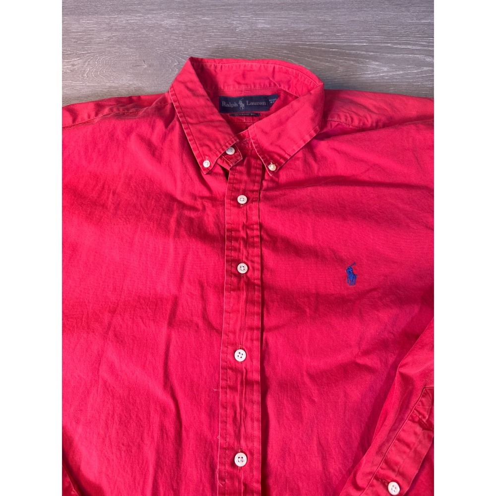 Ralph Lauren Mens XXL Classic Fit Red Button Down Shirt Long Sleeve Blue Pony